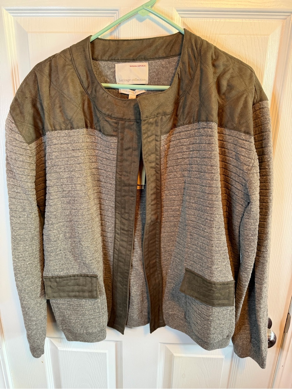 Banana Republic Heritage collection Open Front Jacket with Quilted Olive Trim